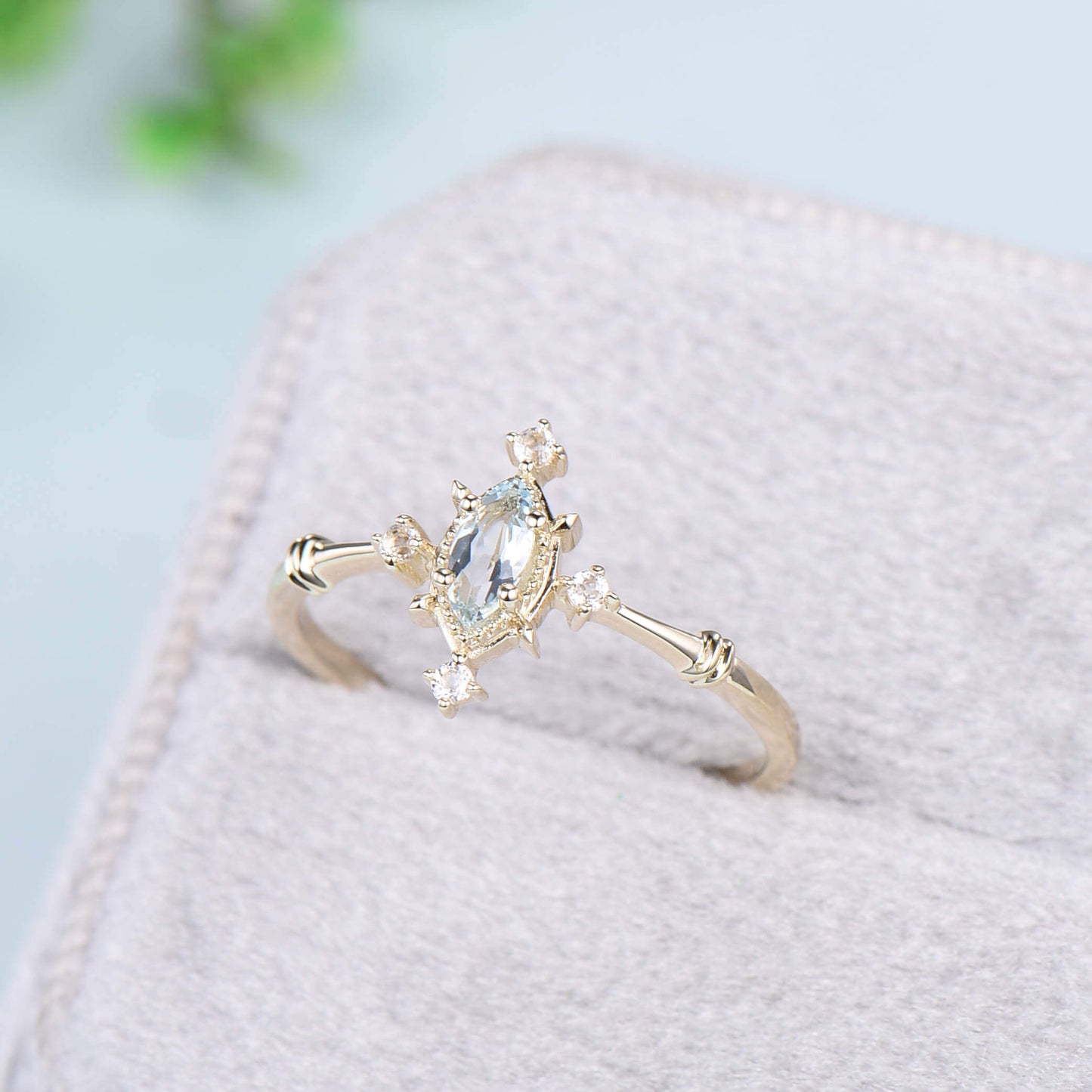 Minimalist Dainty Aquamarine Engagement Ring Gold Marquise Cut Star March Birthstone Wedding Ring Perfect Gift for Daughter Christmas Gift - PENFINE