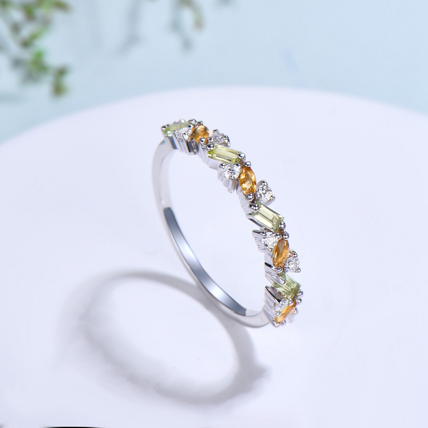 Eternity band Citrine Wedding ring Sterling silver ring for women Art Deco Style Dainty stackable buy ring Matching band White gold ring