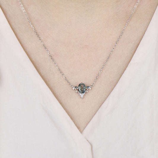 Moss Agate Leaf Vine Pendant Necklace, Nature Inspired