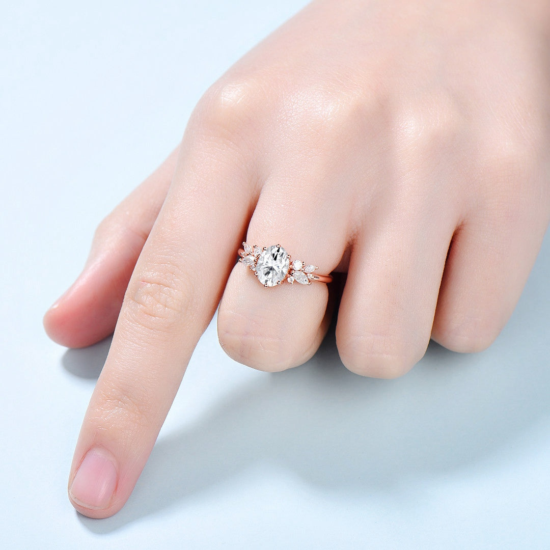 1.5 Carat Oval Lab Grown Diamond Engagement Ring Cluster Marquise Petal Ring