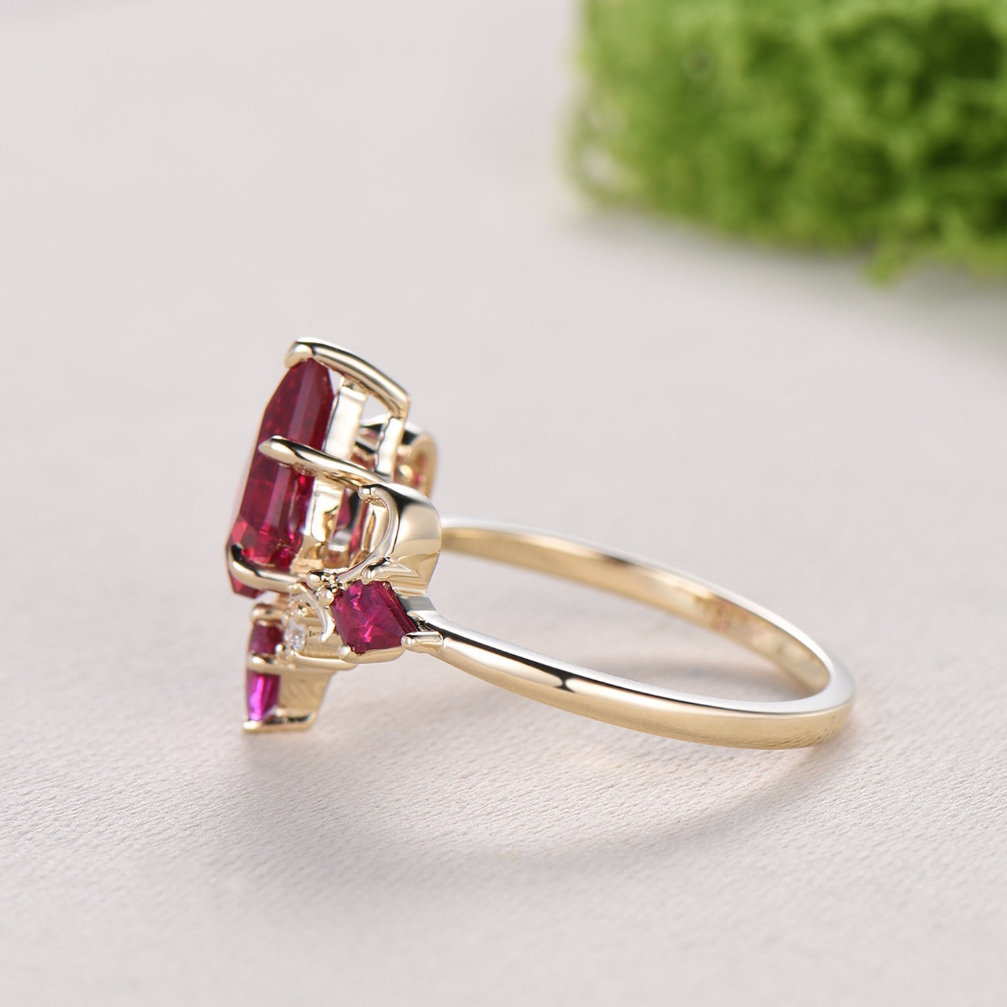 Unique Kite Cut Ruby Engagement Ring Rose Gold Four Max - PENFINE