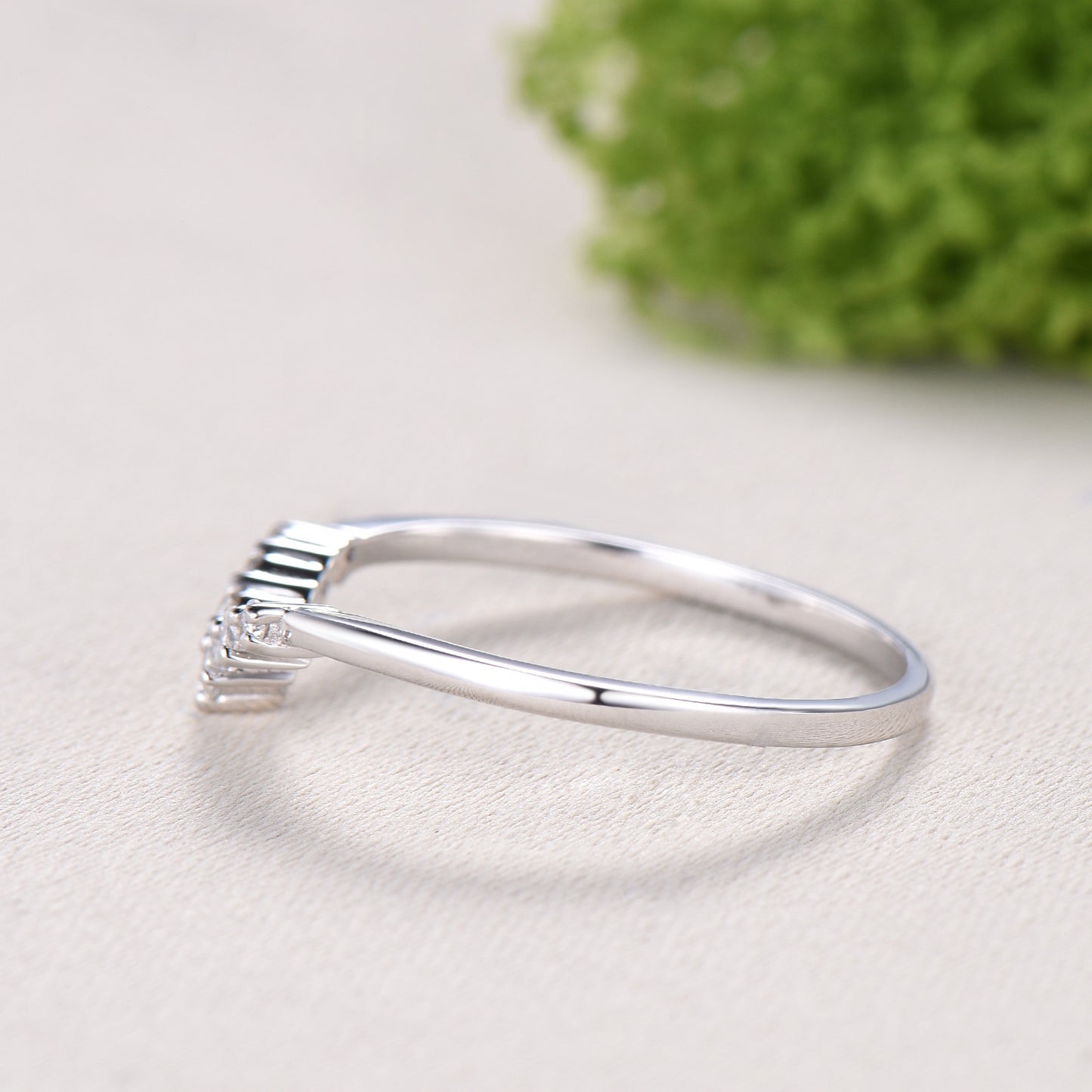 Curved moissanite wedding band women-penfine01 - PENFINE