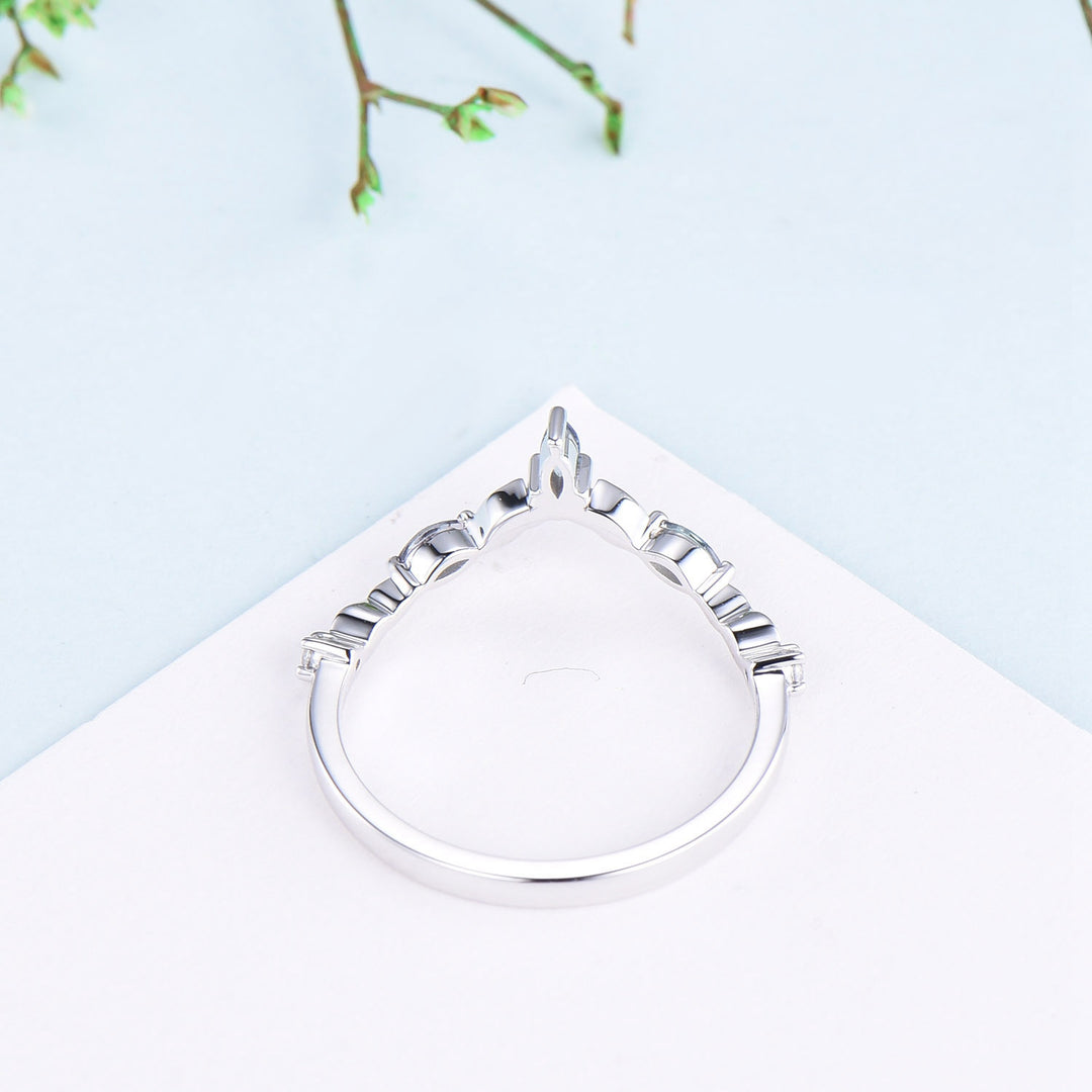 Vintage Curved V alexandrite wedding band yellow gold leaf vine matching band women unique art deco stacking promise ring anniversary gift - PENFINE