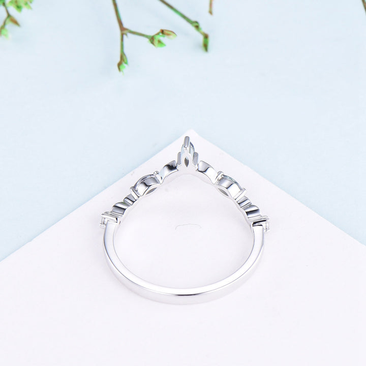 Vintage Curved V alexandrite wedding band yellow gold leaf vine matching band women unique art deco stacking promise ring anniversary gift - PENFINE