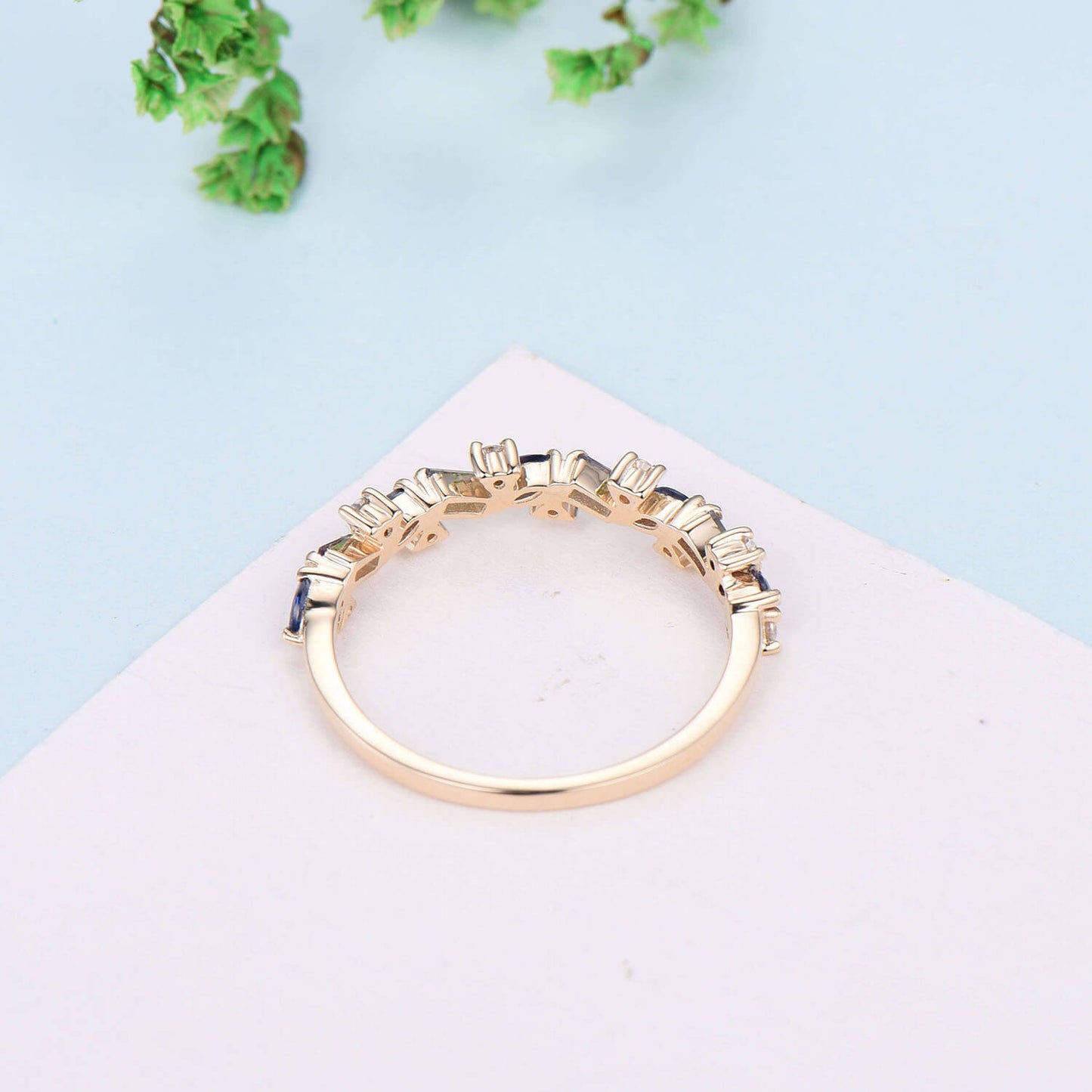 Vintage Alexandrite Sapphire Eternity Wedding Band Women Unique Baguette Alexandrite Stackable Ring Art Deco Matching Band Anniversary Gift - PENFINE