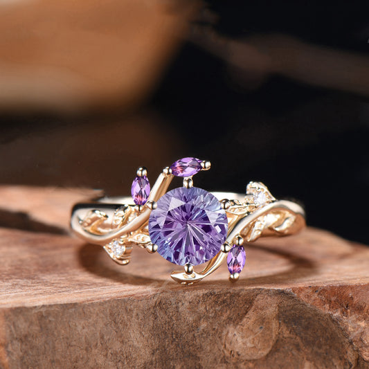 Alexandrite Engagement Ring, Marquise Gems, Twig Leaf Inspired, Handmade