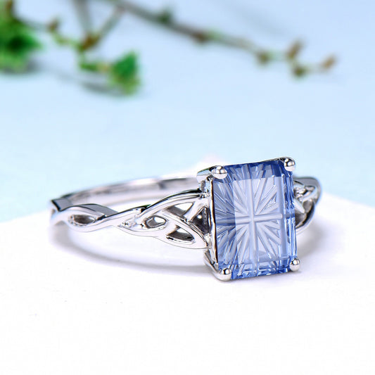 Unique Fantasy Cut Cornflower Blue Sapphire Celtic Knot Engagement Ring Solitaire Wedding Ring