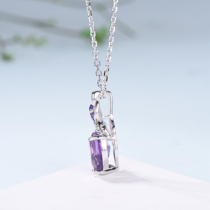 Unique Pear Shaped Purple Sapphire Pendant Necklace Nature Inspired Leaves Necklace Branch Leaf Vine Necklace Anniversary gift for Daughter - PENFINE