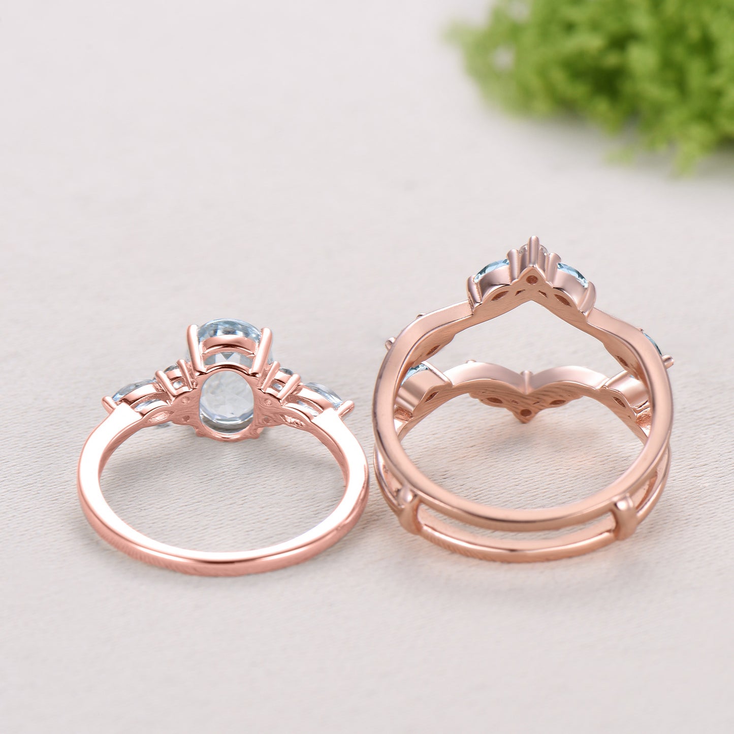 1.5CT Oval Natural Aquamarine Engagement Ring Set Cluster Marquise Gem Wedding Set March Birthstone Enhancer Band