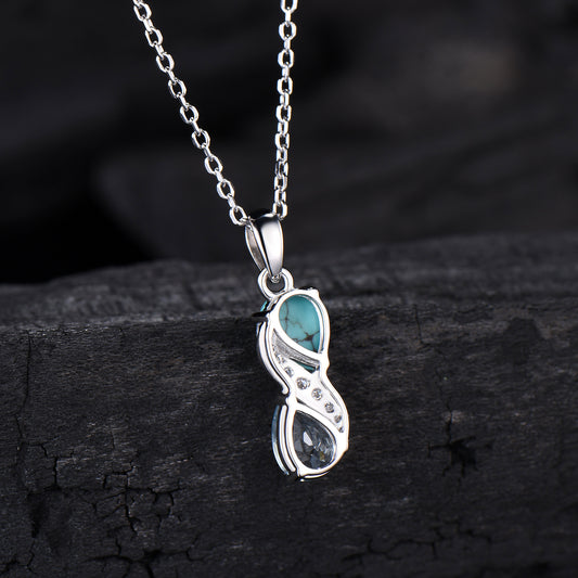 Aquamarine Turquoise Toi et Moi Necklace, Double Pear Cut, Handmade Gold Pendant - PENFINE