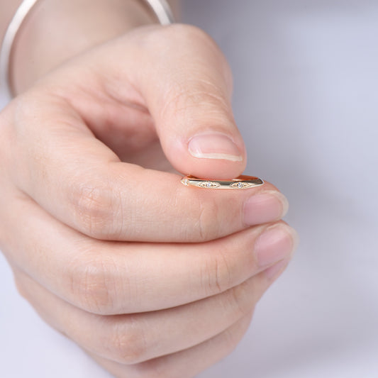 Art Deco Milgrain Diamond Wedding Band, 14K Yellow Gold Vintage Marquise Stacking Ring