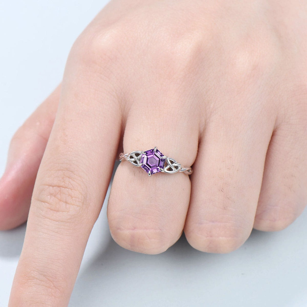 Celtic Love Knot Amethyst Engagement Ring Art Deco Unique Twisted Wedding Ring For Women Delicate Purple Stone White Gold Promise Ring Gift - PENFINE