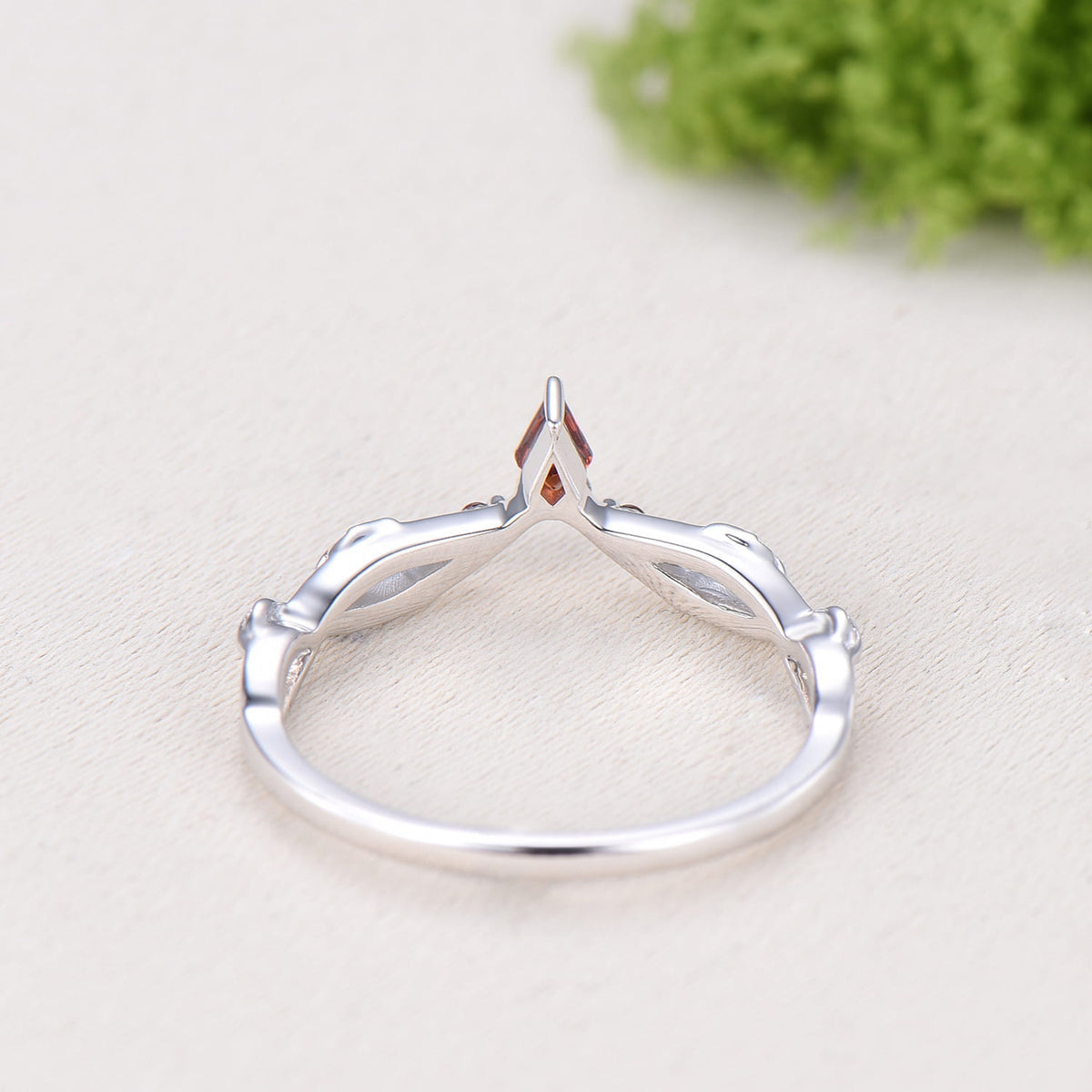 Vintage Curved Garnet Wedding Band Split Shank Promise Ring Leaf Vine January Birthstone Stackable Matching Band Evil Eye Wedding Ring Women