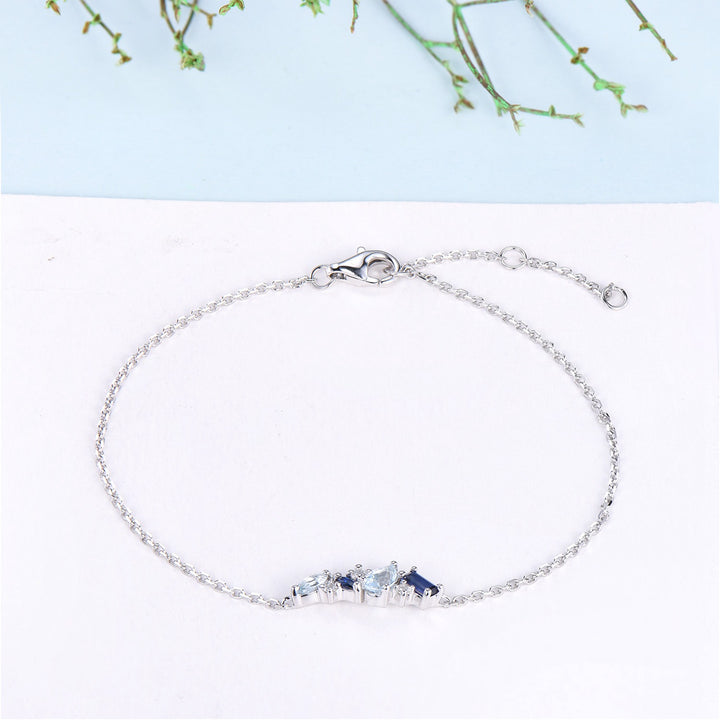 Elegant Pear Shaped Aquamarine Bracelet Multi-Stone Baguette Blue Sapphire Lobster Claw Bracelet Silver Gold Art Deco Anniversary Gift Women - PENFINE