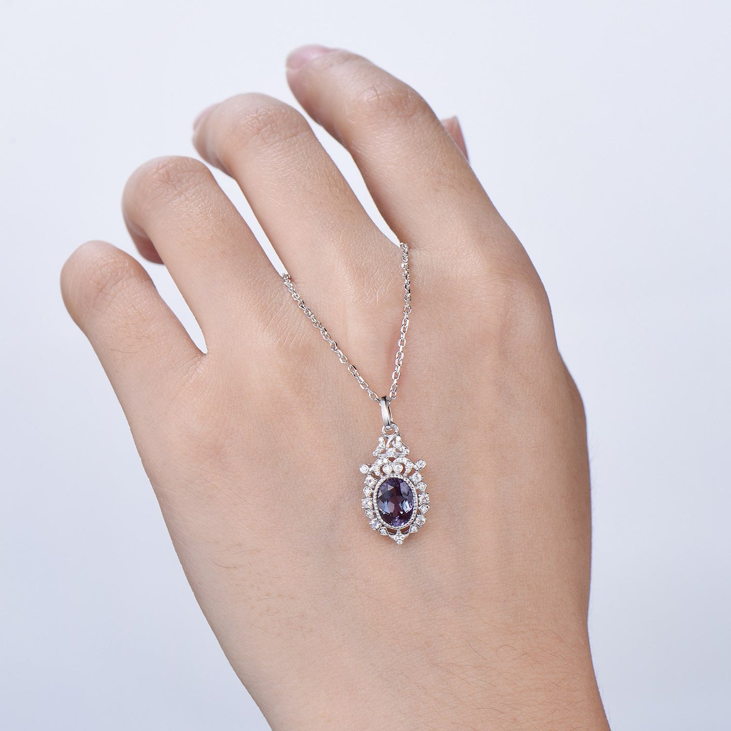 Vintage Alexandrite Moonstone Pendant Necklace Unique Retro Alexandrite Necklace Floral Flower Pendant June Birthstone Anniversary gift - PENFINE
