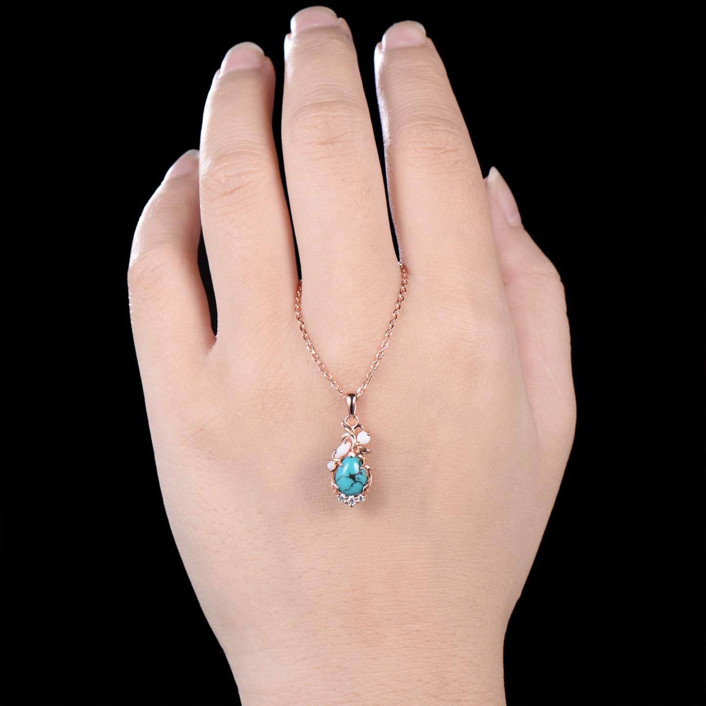 1.25CT Teardrop Cut Turquoise Leaf Wedding Necklace White Opal Branch Pendant