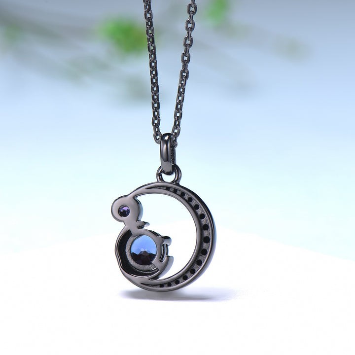 Unique Black Gold Alexandrite Necklace Magic Crescent Moon Amethyst Black Spinel Pendant Necklace Halloween Gothic Anniversary gift for girl - PENFINE