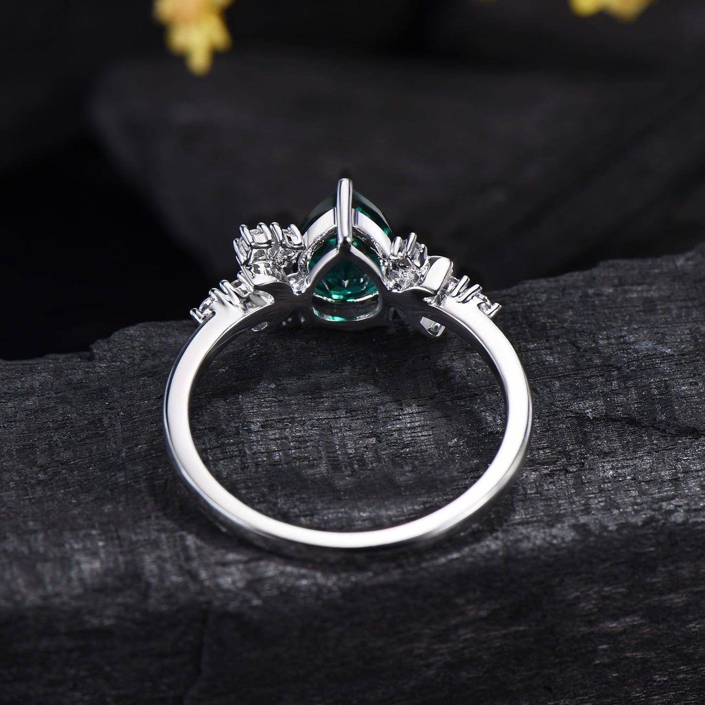 Vintage emerald engagement ring crescent moon pear shaped green gemstone promise ring Unique cluster moissanite anniversary gift for Women