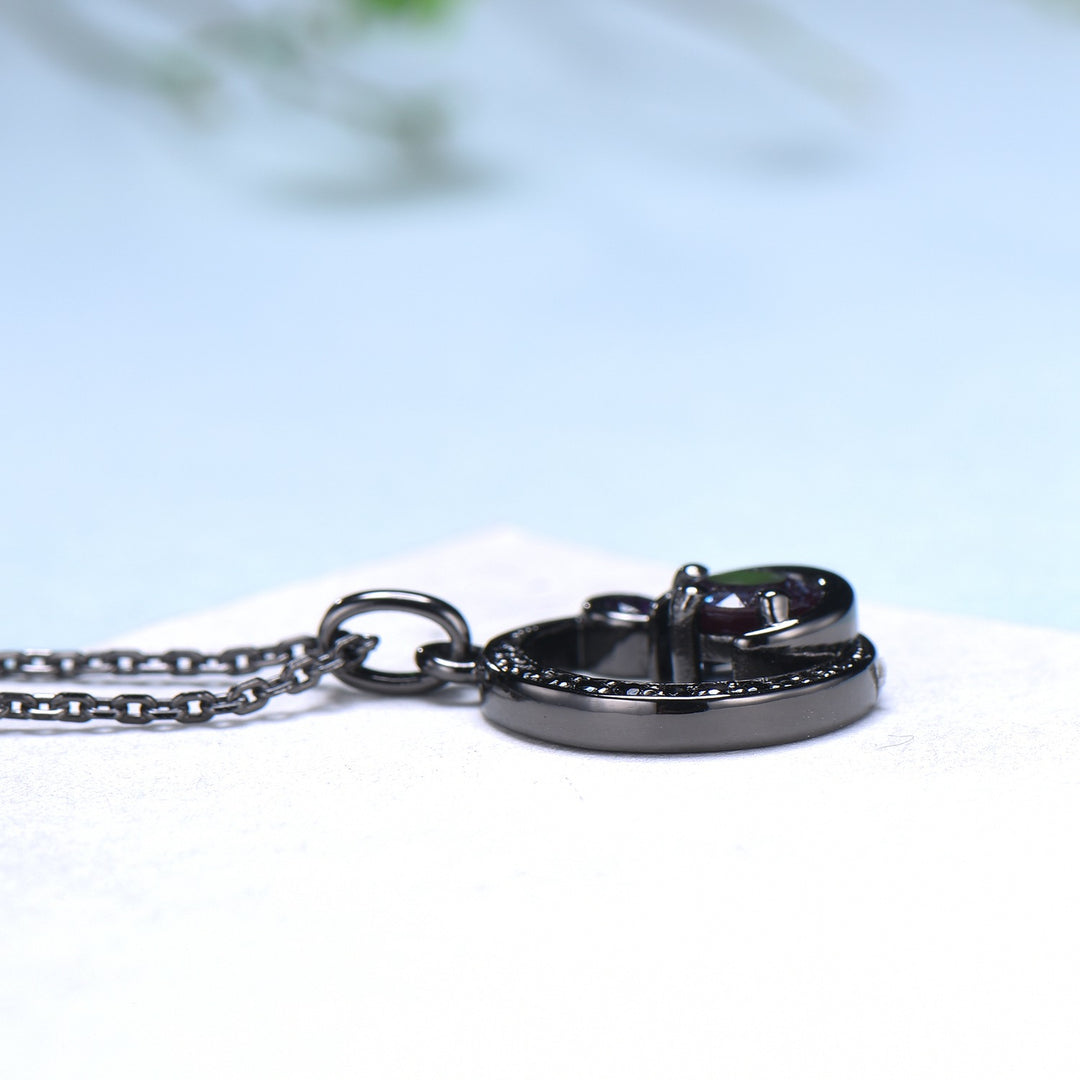 Unique Black Gold Alexandrite Necklace Magic Crescent Moon Amethyst Black Spinel Pendant Necklace Halloween Gothic Anniversary gift for girl - PENFINE