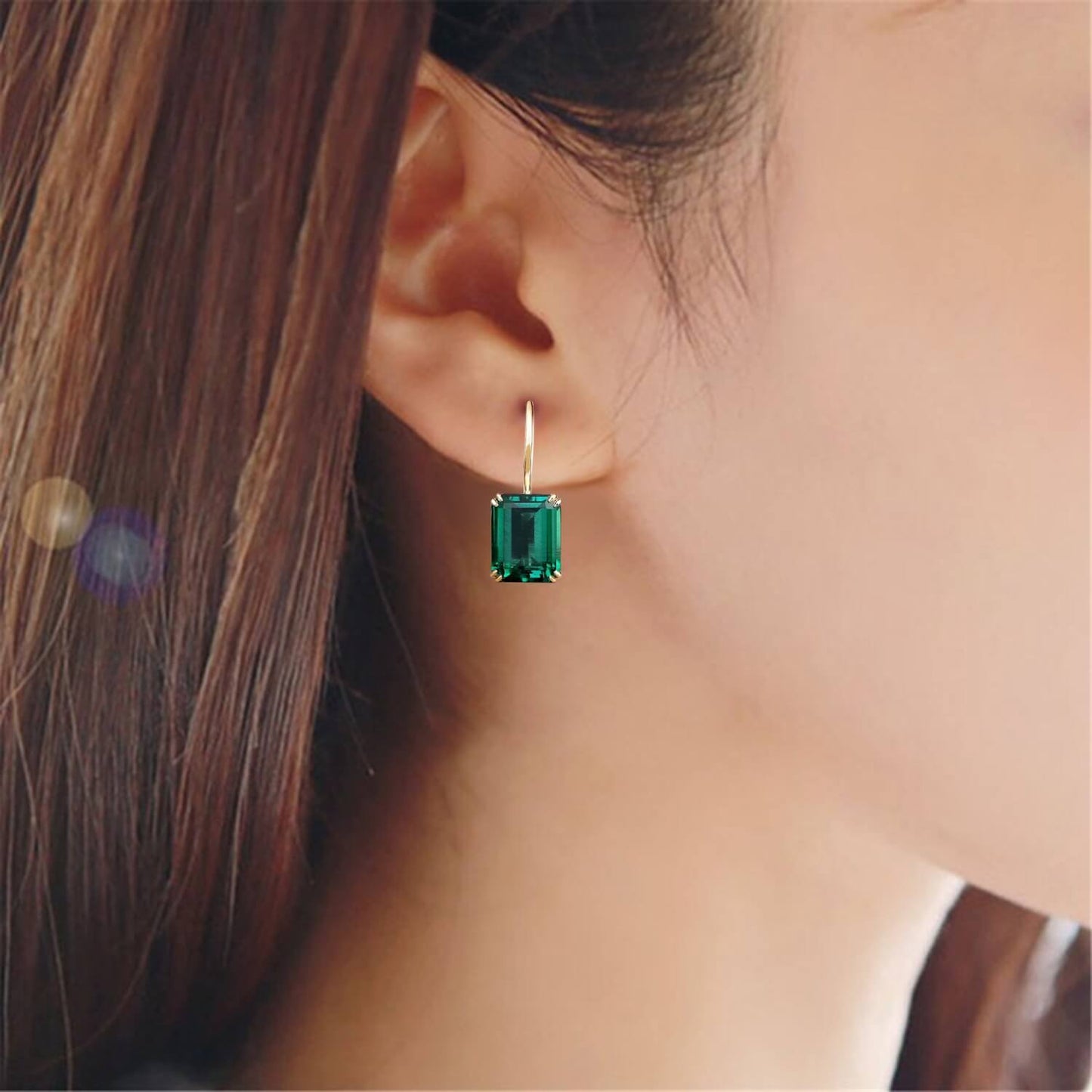 Vintage Emerald earrings emerald cut Stud Earrings May birthstone Earrings for Women Solid 14k 18k rose gold green crystal earrings - PENFINE