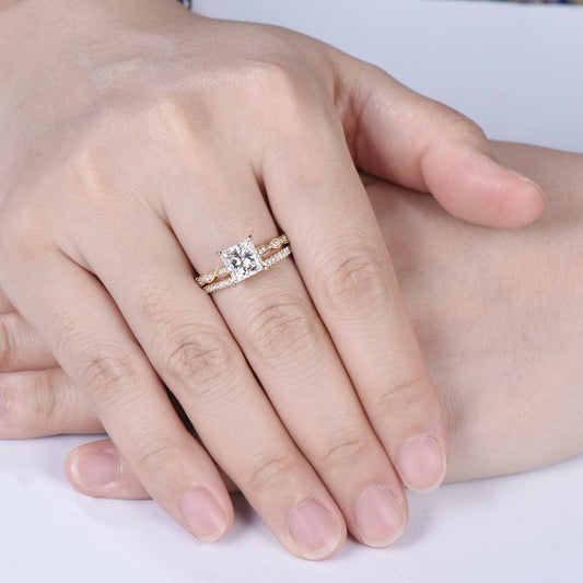 2 Carat Princess Cut Lab Grown Diamond Engagement Ring Set