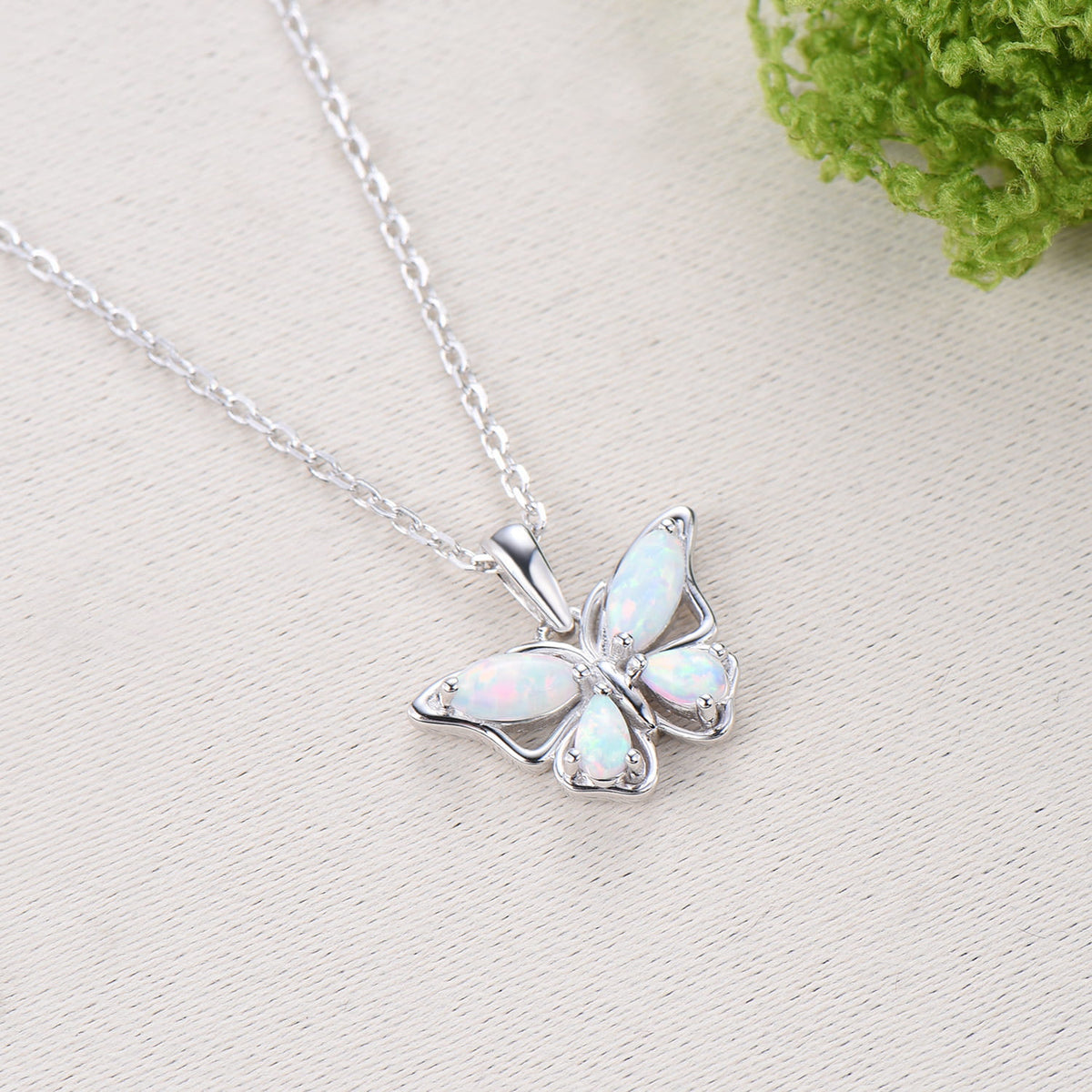 Elegant Marquise Pear White Opal Butterfly Pendant Necklace Fairy Wings