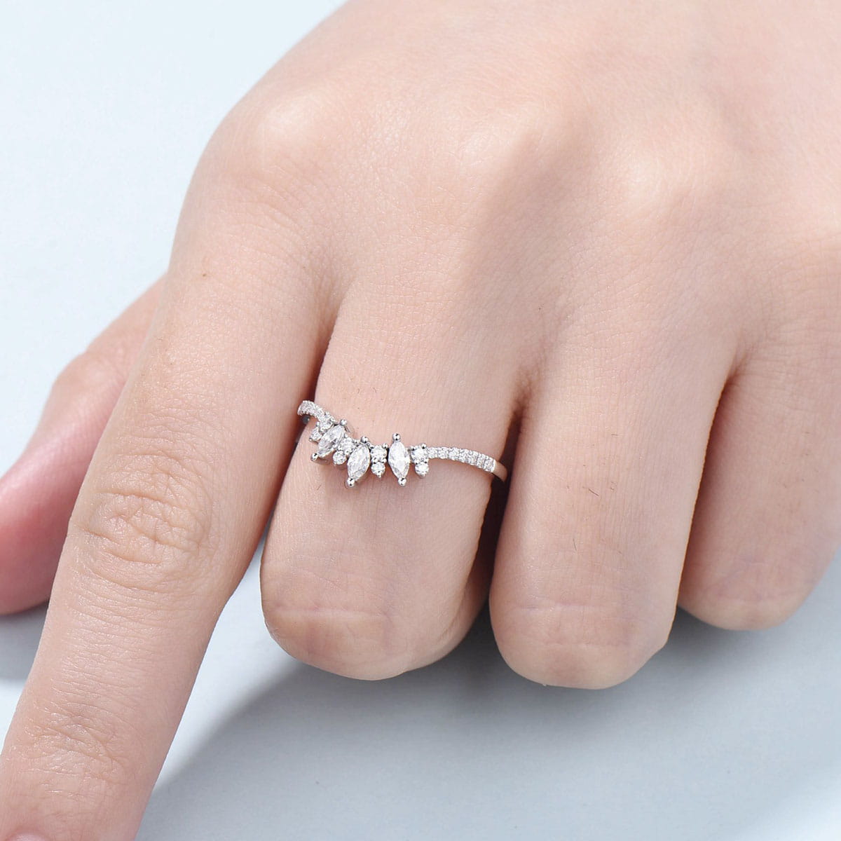 Moissanite Wedding Band Women Rose Gold Vintage Marquise Diamond Wedding Ring Unique Curved V Matching Band Stacking Bridal Promise gift - PENFINE