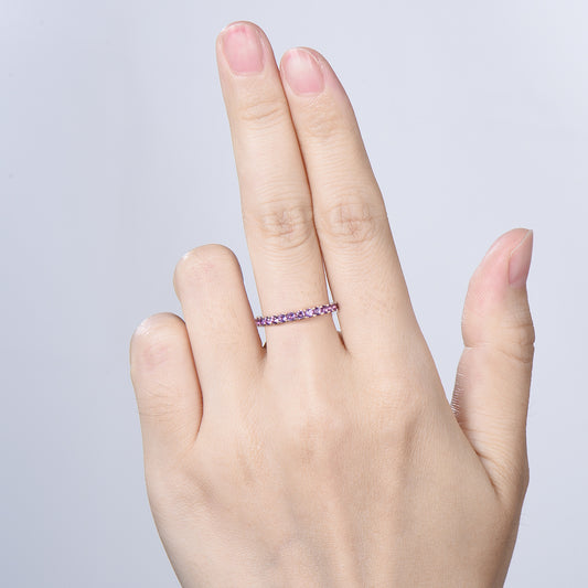 2mm Full Eternity Amethyst Eternity Band, Retro Rose Gold Wedding Ring