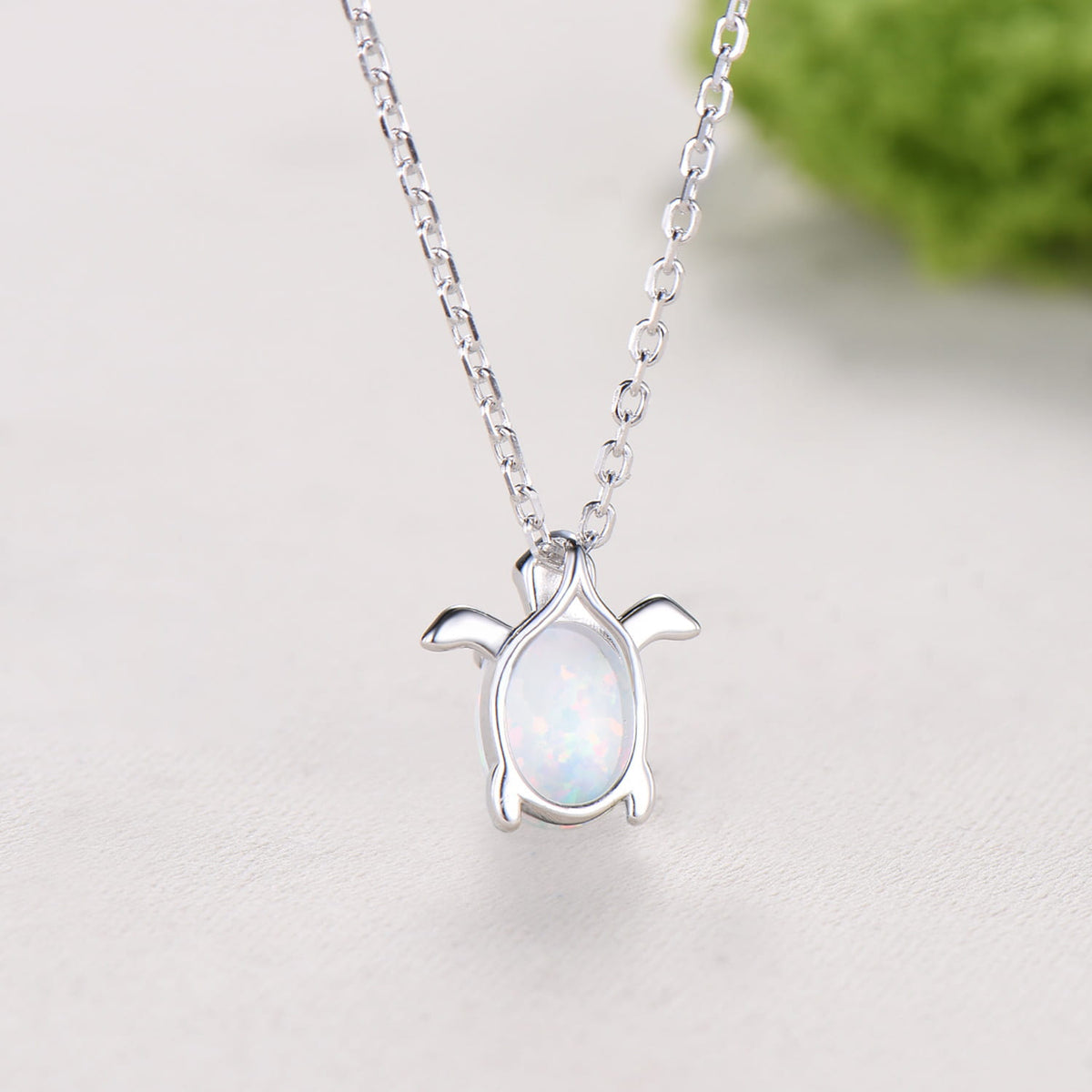 1.5CT Oval White Opal Ocean Turtle Pendant Necklace