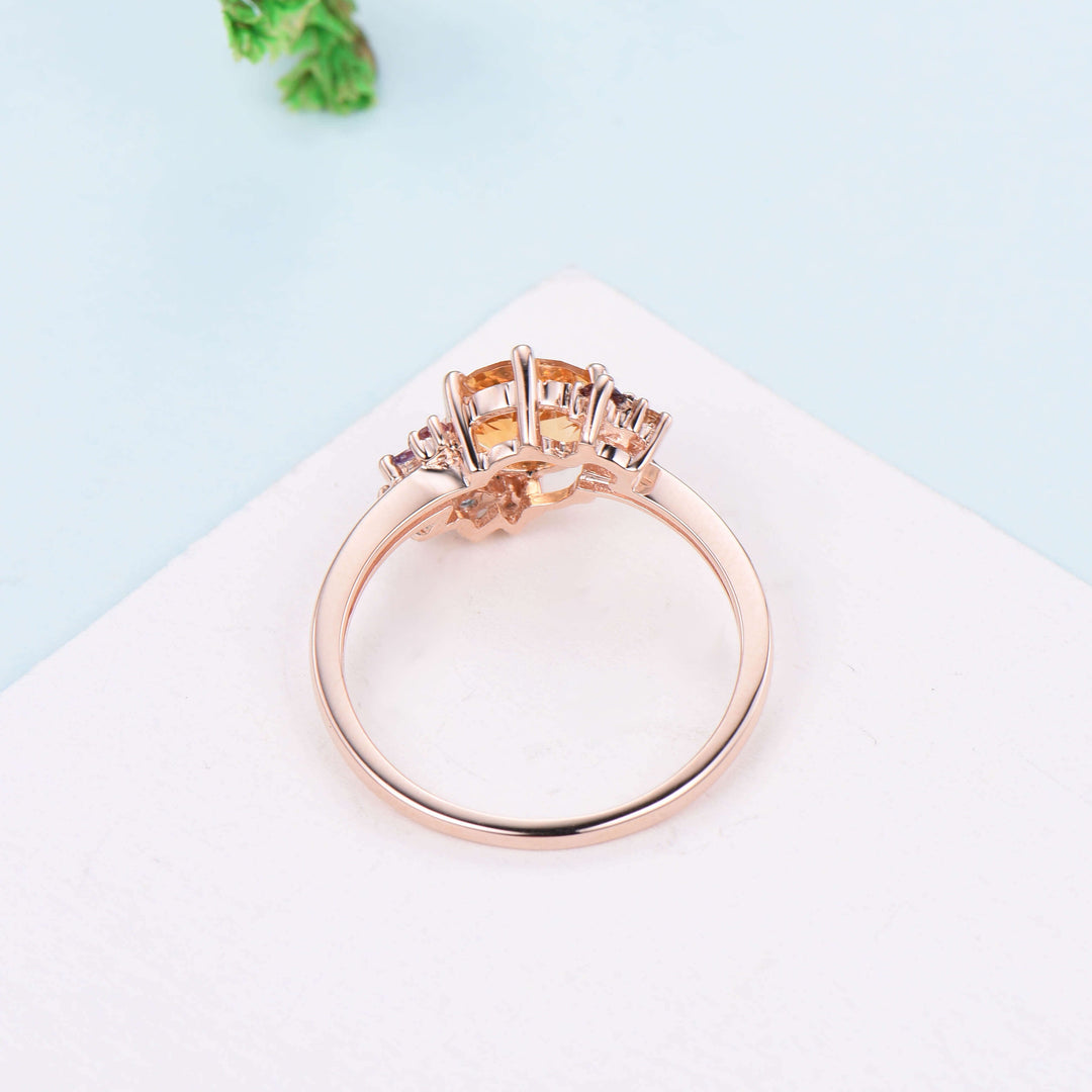 Unique Rainbow Engagement Ring Vintage Citrine Engagement Ring Gold Cluster Natural Crystal Wedding Ring For Women art deco Anniversary Gift - PENFINE