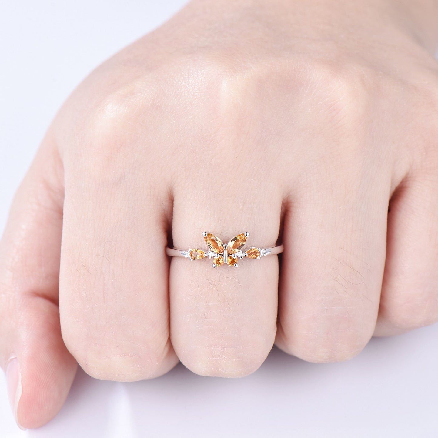 Unique Butterfly Citrine Engagement Ring Vintage Marquise and Pear Citrine Rings Wedding Ring Anniversary Ring November Birthstone Gift - PENFINE