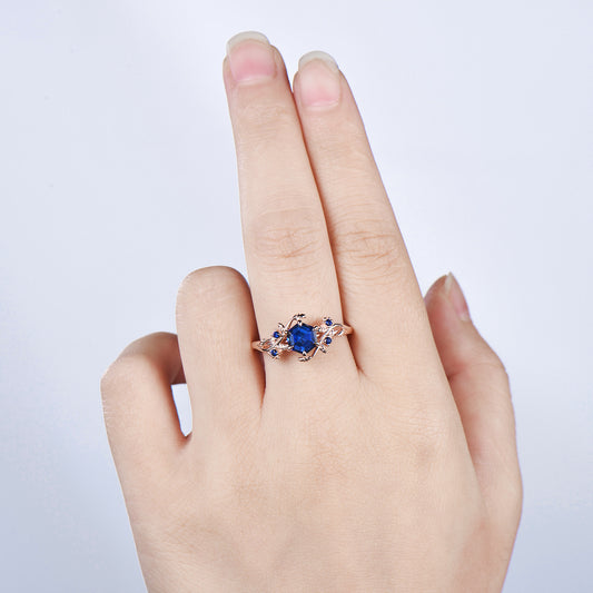 Elegant Hexagon Cut Blue Sapphire Engagement Ring Branch September birthstone