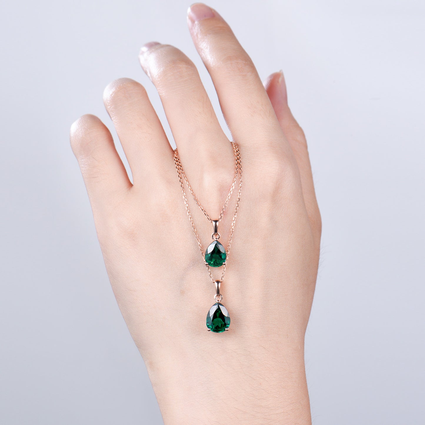 Dainty 14K Rose Gold Emerald Necklace - Teardrop May Birthstone