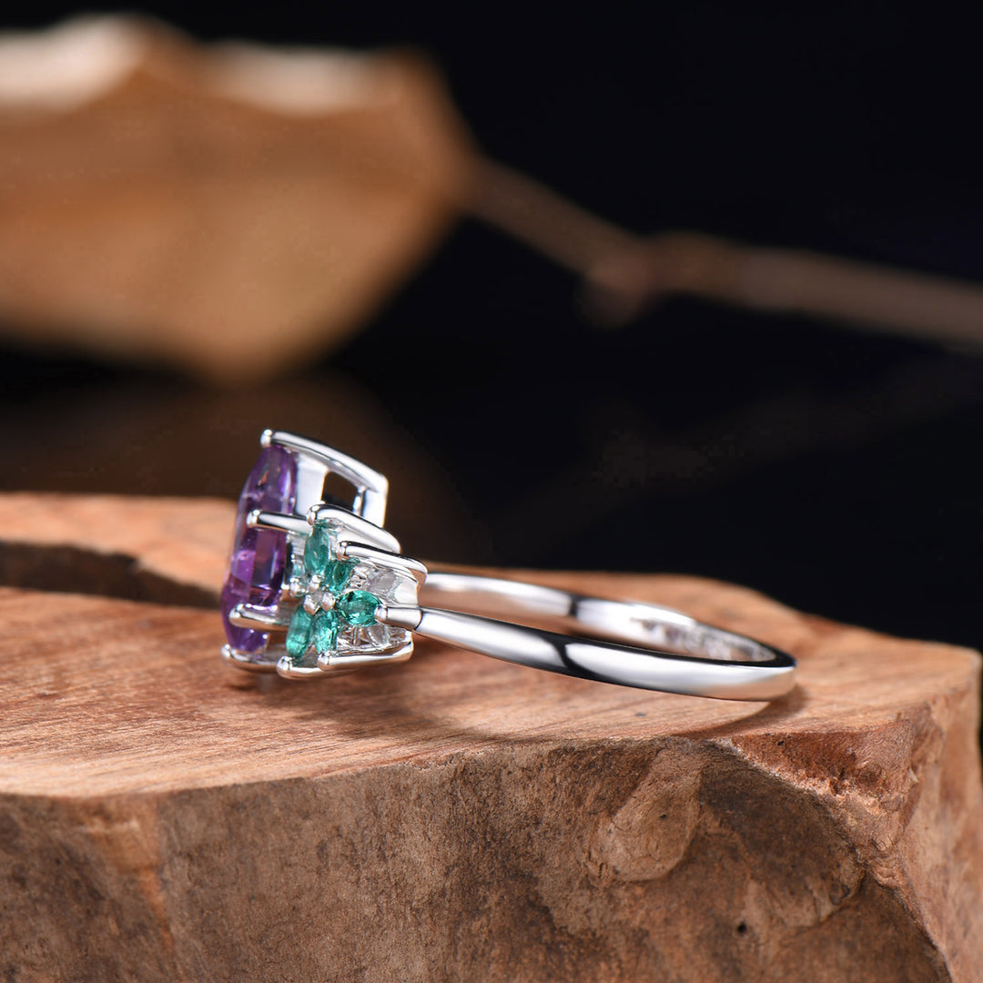 Vintage kite cut amethyst engagement ring cluster marqusie cut emerald anniversary promise ring - PENFINE