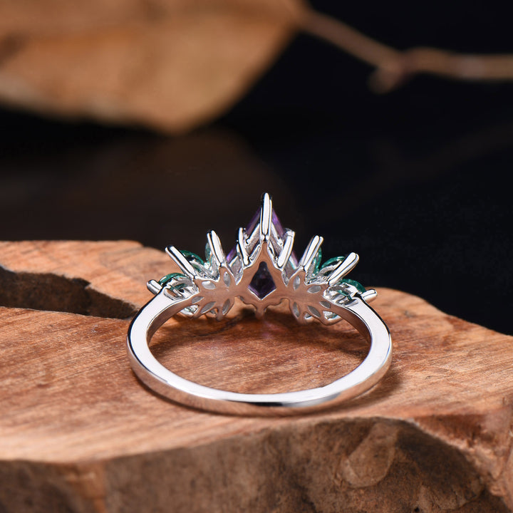 Vintage kite cut amethyst engagement ring cluster marqusie cut emerald anniversary promise ring - PENFINE