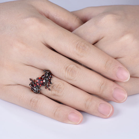 Gothic Garnet Engagement Ring, Black Gold Twig Branch, Marquise Cluster Wedding Band