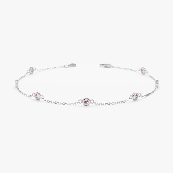 Five stone Minimalist pink tourmaline bracelet bezel set - PENFINE