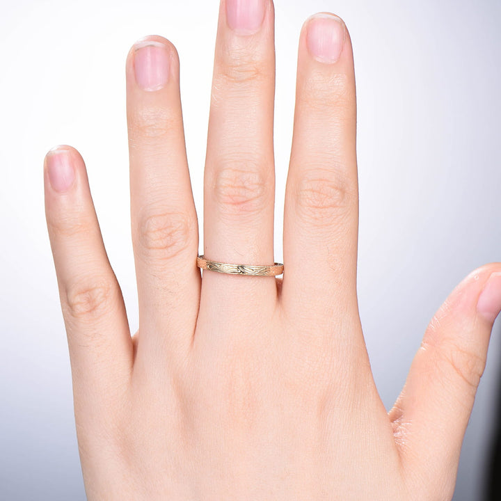 Solid 14k Plain Yellow Gold Wedding Ring Filigree Milgrain Edge Wedding Band Women Floral Design Stacking Retro Vintage Anniversary Ring - PENFINE