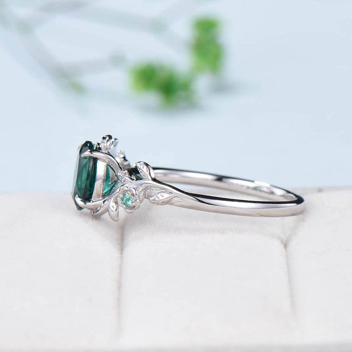 Nature inspired flower emerald engagement ring vintage floral branch emerald wedding ring unique twig leaves May birthstone anniversary ring - PENFINE