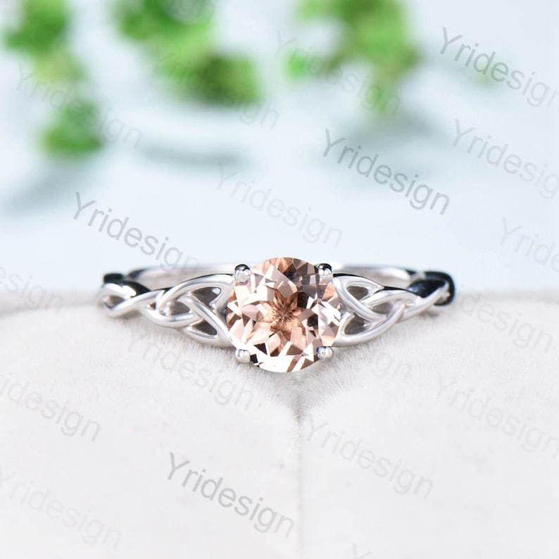 Celtic Love Knot Moissanite Engagement Ring White gold Vintage Twisted Norse Viking Lab Grown Diamond Wedding Ring For Women Handmade Gift - PENFINE