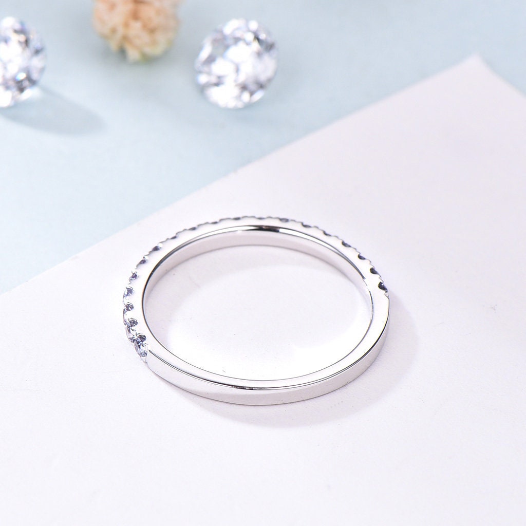 Alexandrite Eternity Band White Gold Dainty alexandrite Wedding Vermeil Ring,Matching Band Stacking Ring Anniversary Gift Birthstone ring - PENFINE
