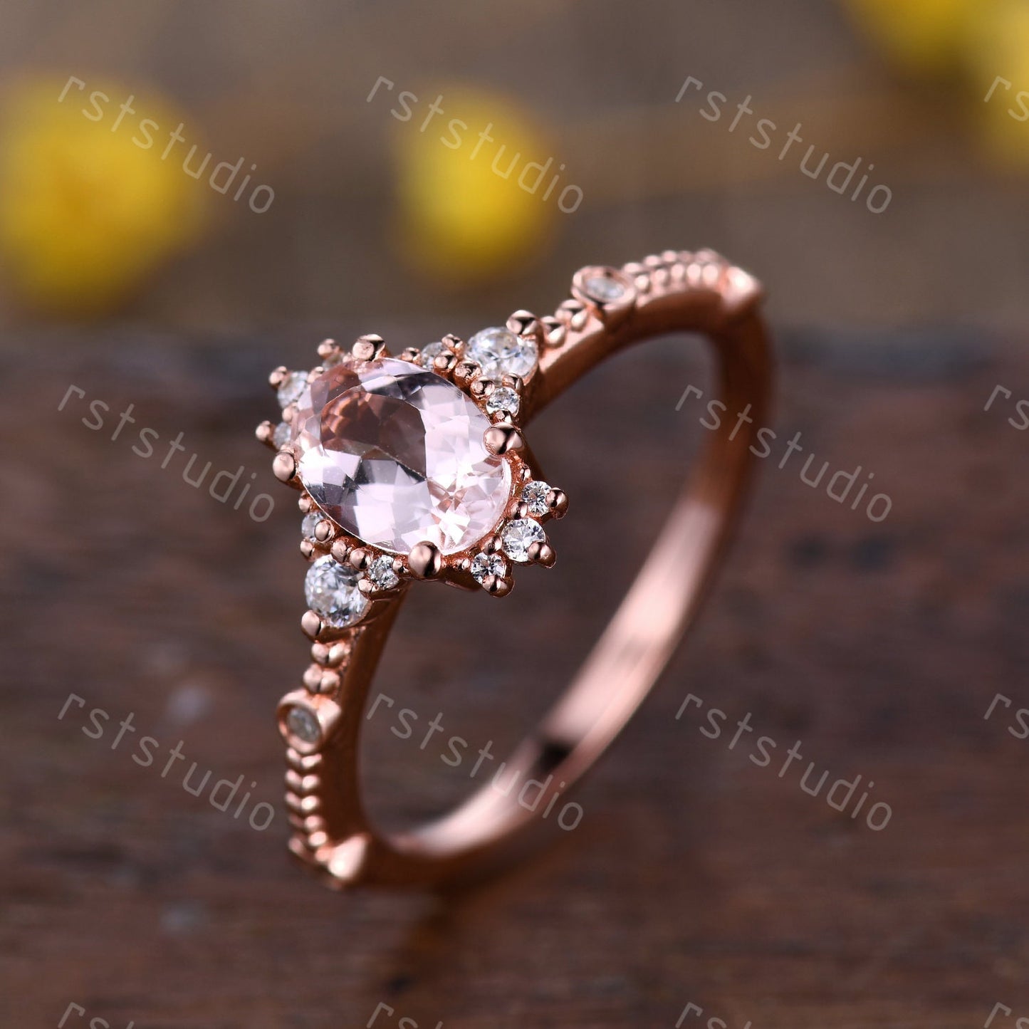 0.7carat natural morganite engagement ring rose gold diamond wedding ring Filigree anniversary ring 7x5mm Morganite ring jewelry women ring