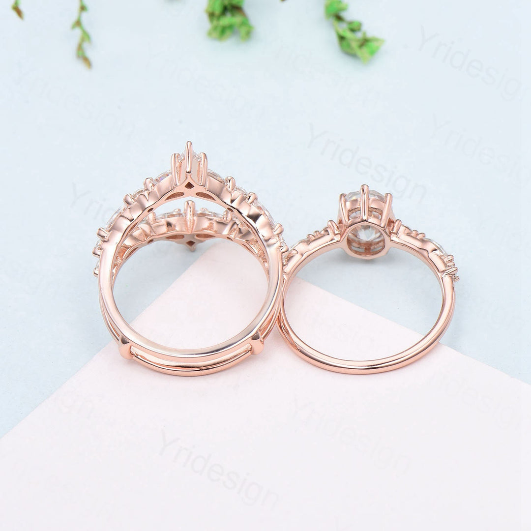 1.5CT Oval Moissanite Engagement Ring Set Vintage IGI Certificate Lab Grown Diamond Wedding Ring Set Women Double Stacking Band Bridal Set - PENFINE