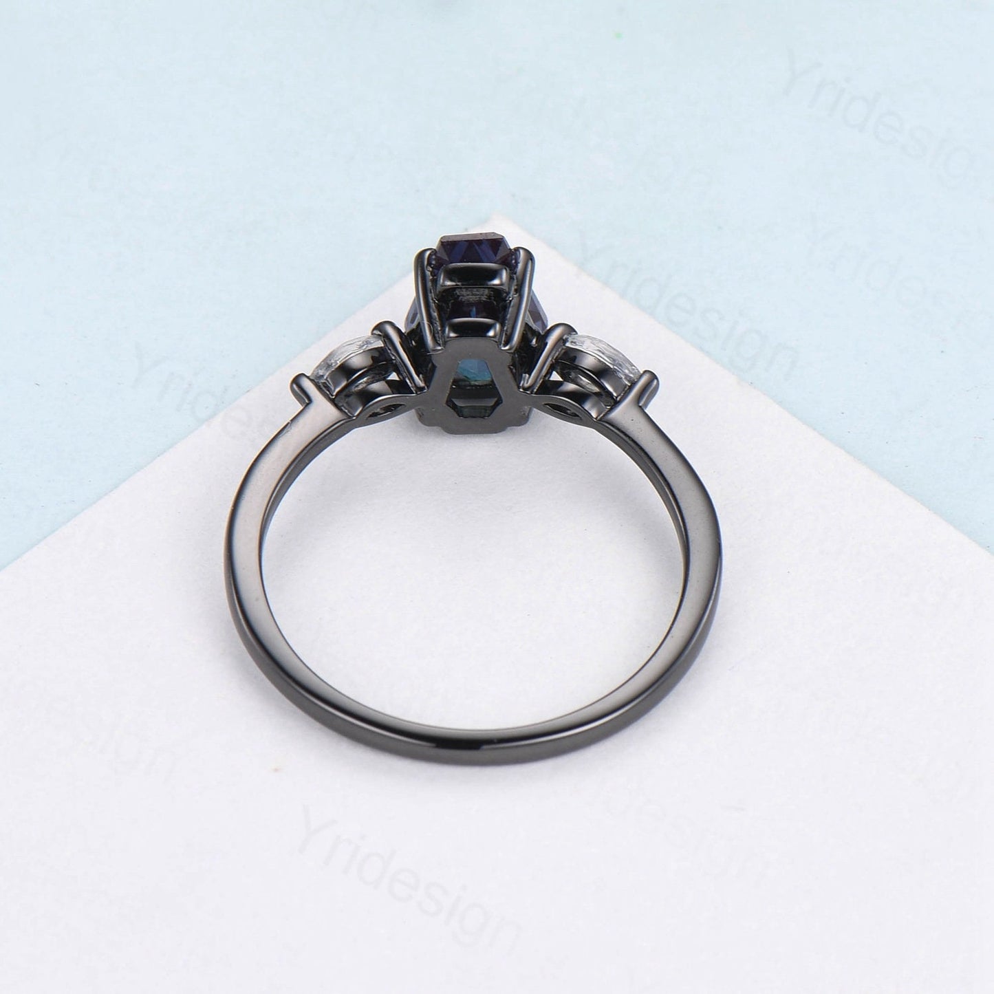 Unique Black Gold Coffin Shape Black Rutilated Quartz Ring Marquise Spnel Shield Shape Engagement Ring Handmade Proposal Gifts for Women - PENFINE