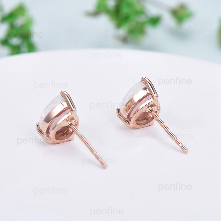 Dainty fire opal wedding set solitaire white opal engagement ring rose gold minimalist October birthstone pendant necklace opal earrings - PENFINE