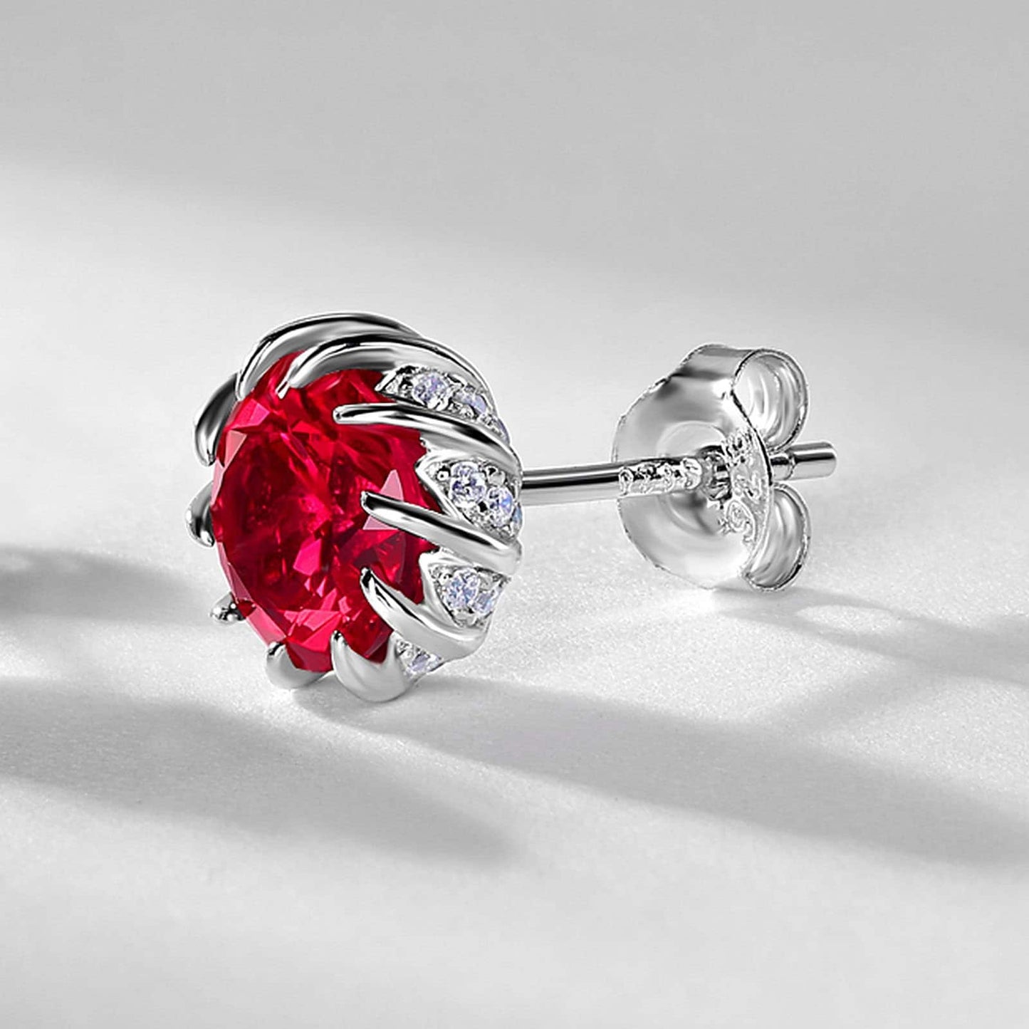 Floral 8mm round ruby earrings Sunflower ruby Stud Earrings July birthstone Earrings Women Solid 14k 18k rose gold twist knot earrings - PENFINE