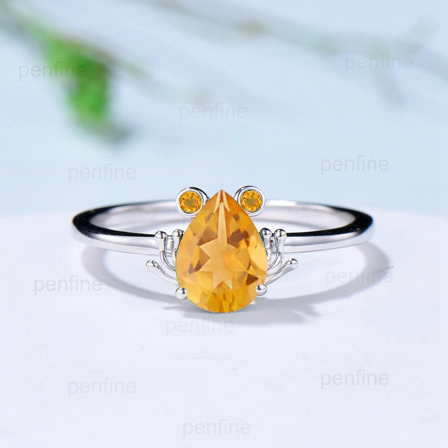 Unique Frog Citrine Peridot Engagement Ring Forest Inspired Peridot Citrine Wedding Ring Vintage White Gold Anniversary Birthstone Ring - PENFINE