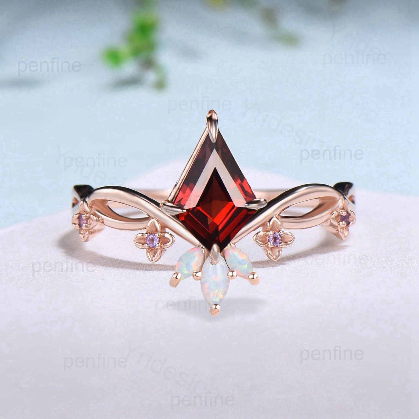 Art Deco Kite Garnet Engagement Ring Vintage Marquise Opal Wedding Ring Women Flower Amethyst Infinity Promise Ring Valentine's Day Gift - PENFINE