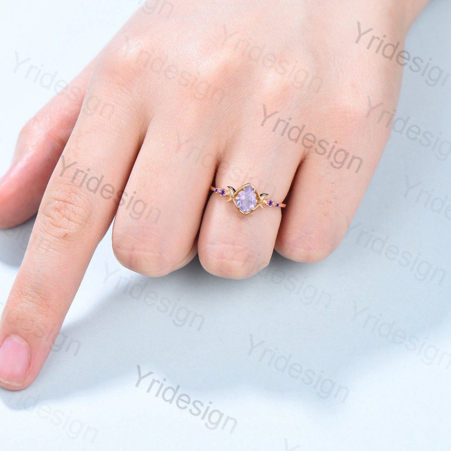 1.25 Carat Pear Shaped Natural Lavender Amethyst Engagement Ring Unique Moon Wedding Ring Skeleton Unique Handmade Proposal Gifts for Lover - PENFINE