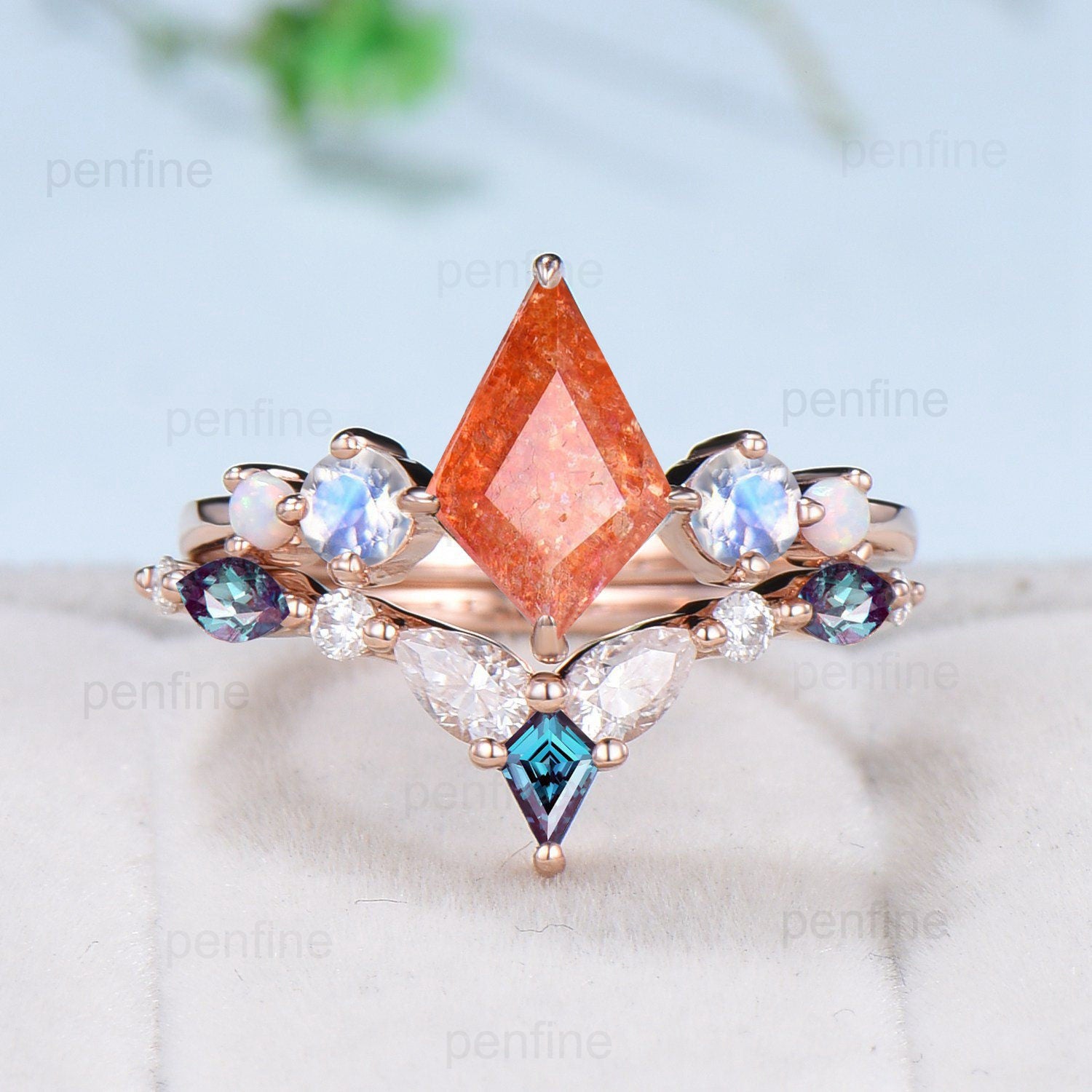 Art Deco Kite Shaped Orange Sapphire Engagement Ring Rose Gold Orange Sapphire Leaf Style Wedding cheapest Ring Vintage Orange Sapphire Bridal Ring